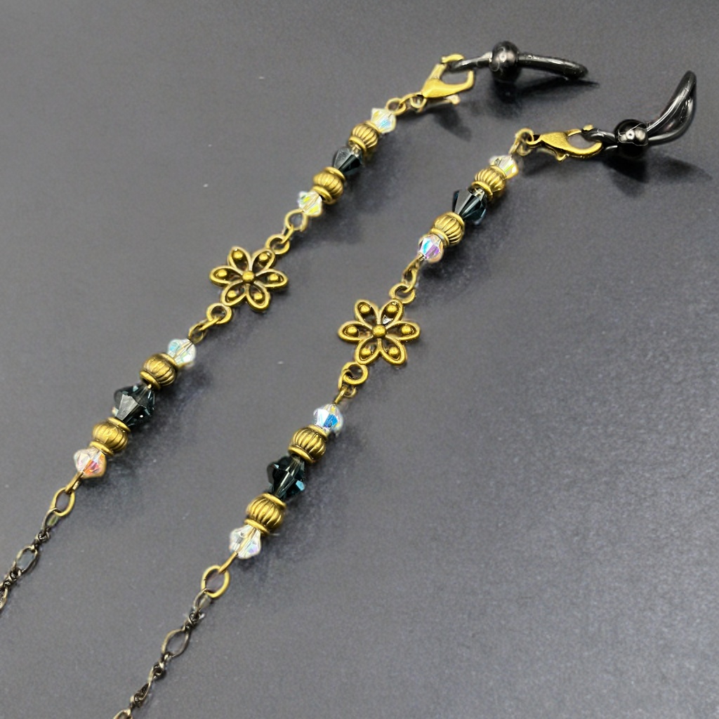 【メガネチェーン】ブラック×金古美　ハンドメイド