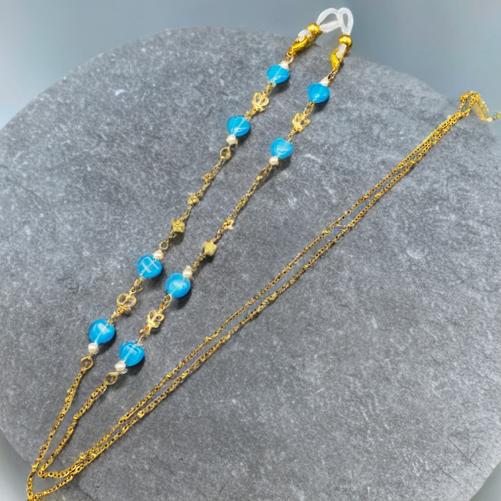 【メガネチェーン】ブルー×ゴールド (ニッケルフリー)ハンドメイド