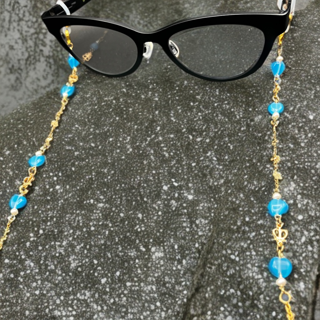 【メガネチェーン】ブルー×ゴールド (ニッケルフリー)ハンドメイド