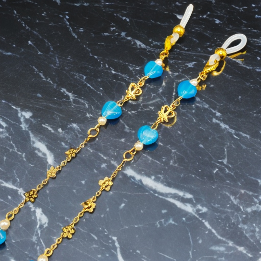 【メガネチェーン】ブルー×ゴールド (ニッケルフリー)ハンドメイド