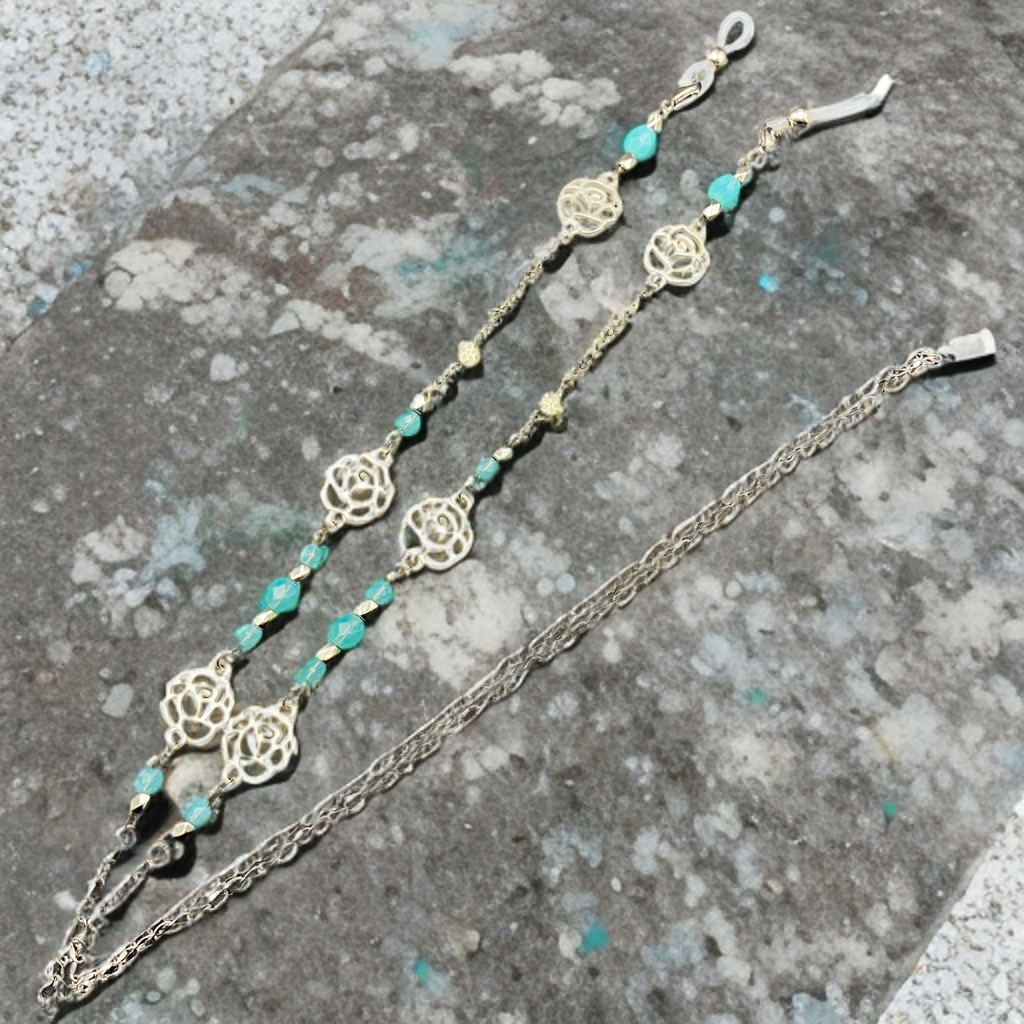 【メガネチェーン】ミントグリーン×シルバー (ニッケルフリー)ハンドメイド