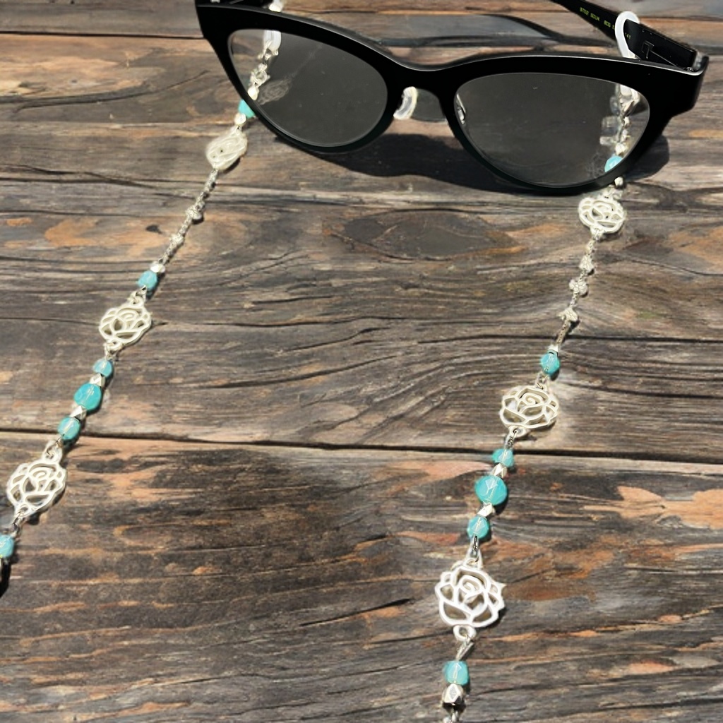 【メガネチェーン】ミントグリーン×シルバー (ニッケルフリー)ハンドメイド