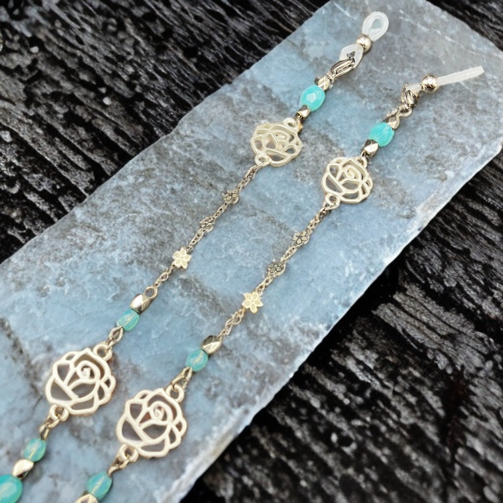 【メガネチェーン】ミントグリーン×シルバー (ニッケルフリー)ハンドメイド