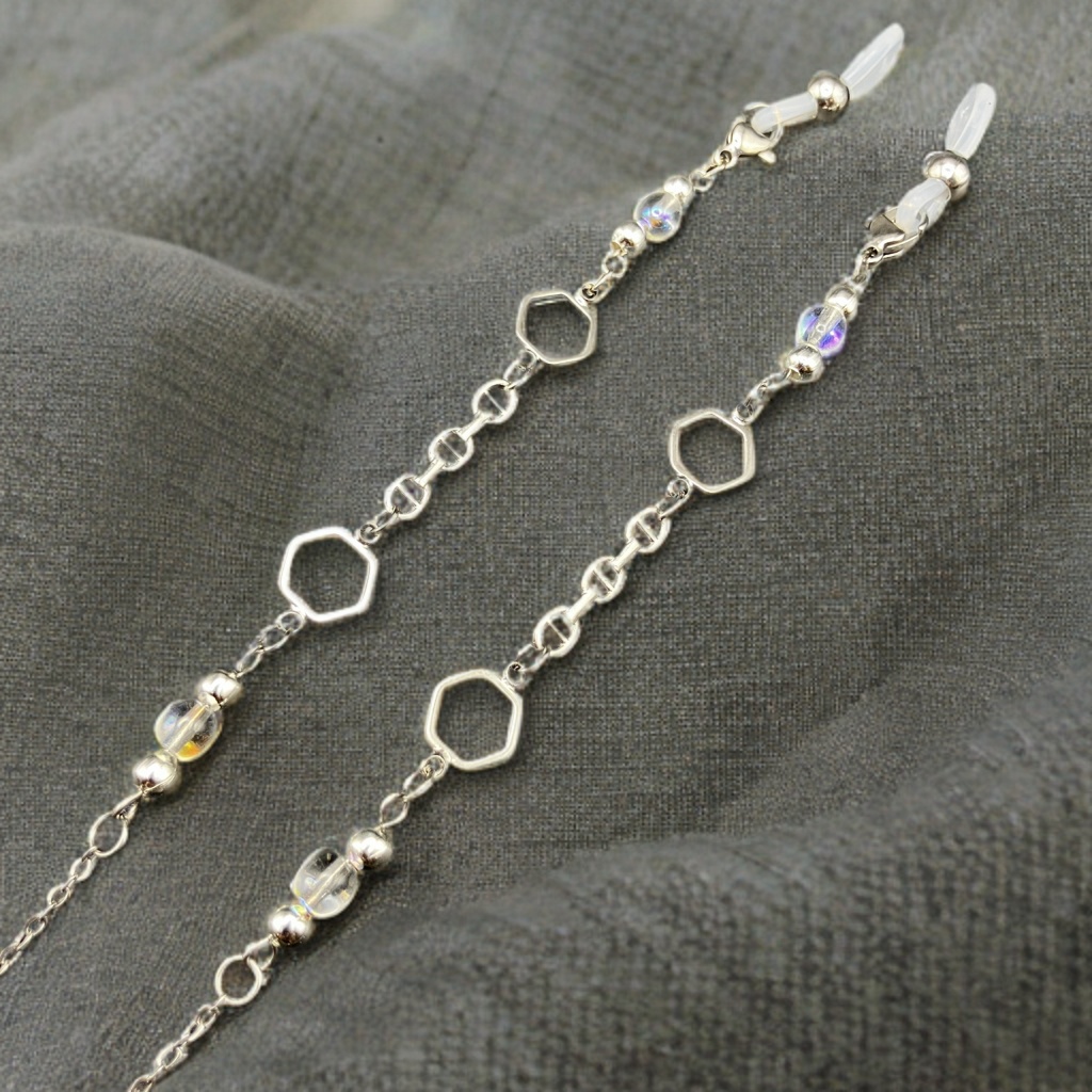 【メガネチェーン】クリア×シルバー (ニッケルフリー)ハンドメイド