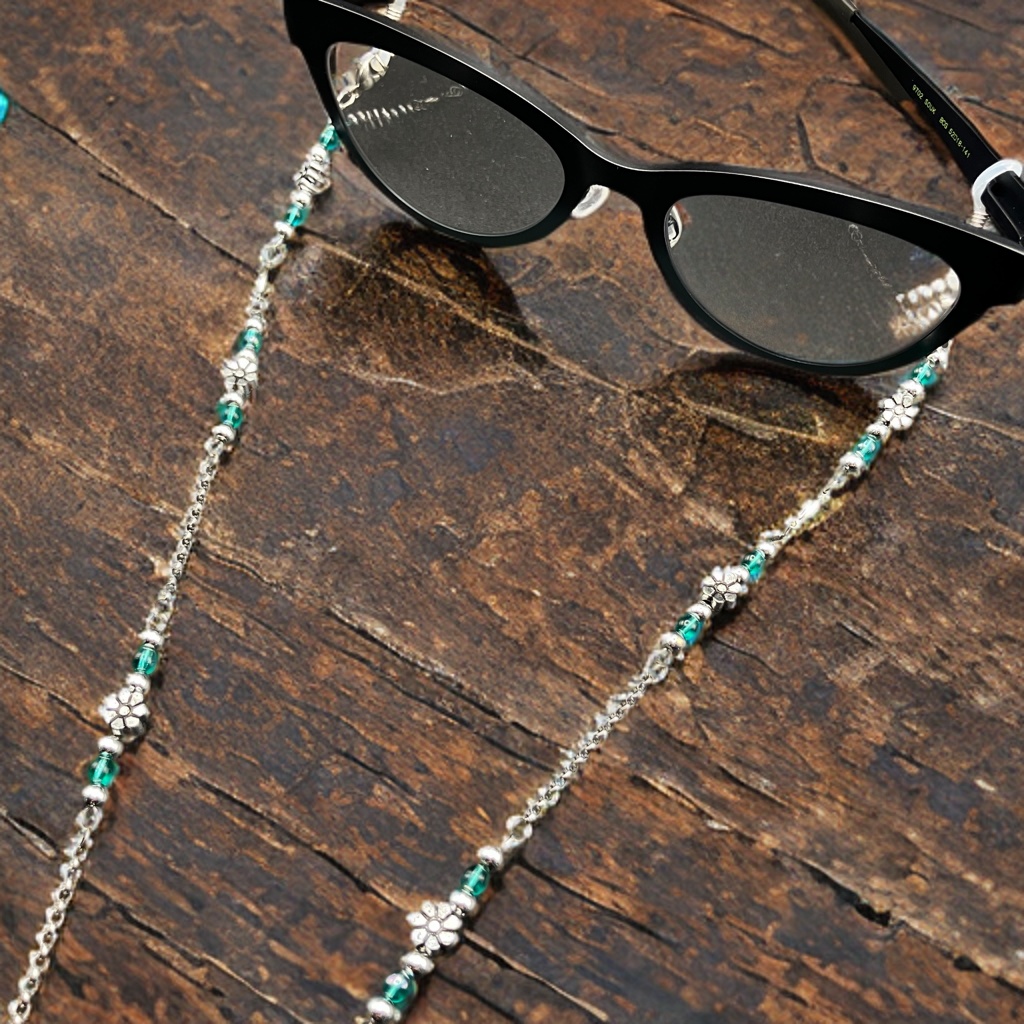 【メガネチェーン】グリーン×シルバー (ニッケルフリー)ハンドメイド