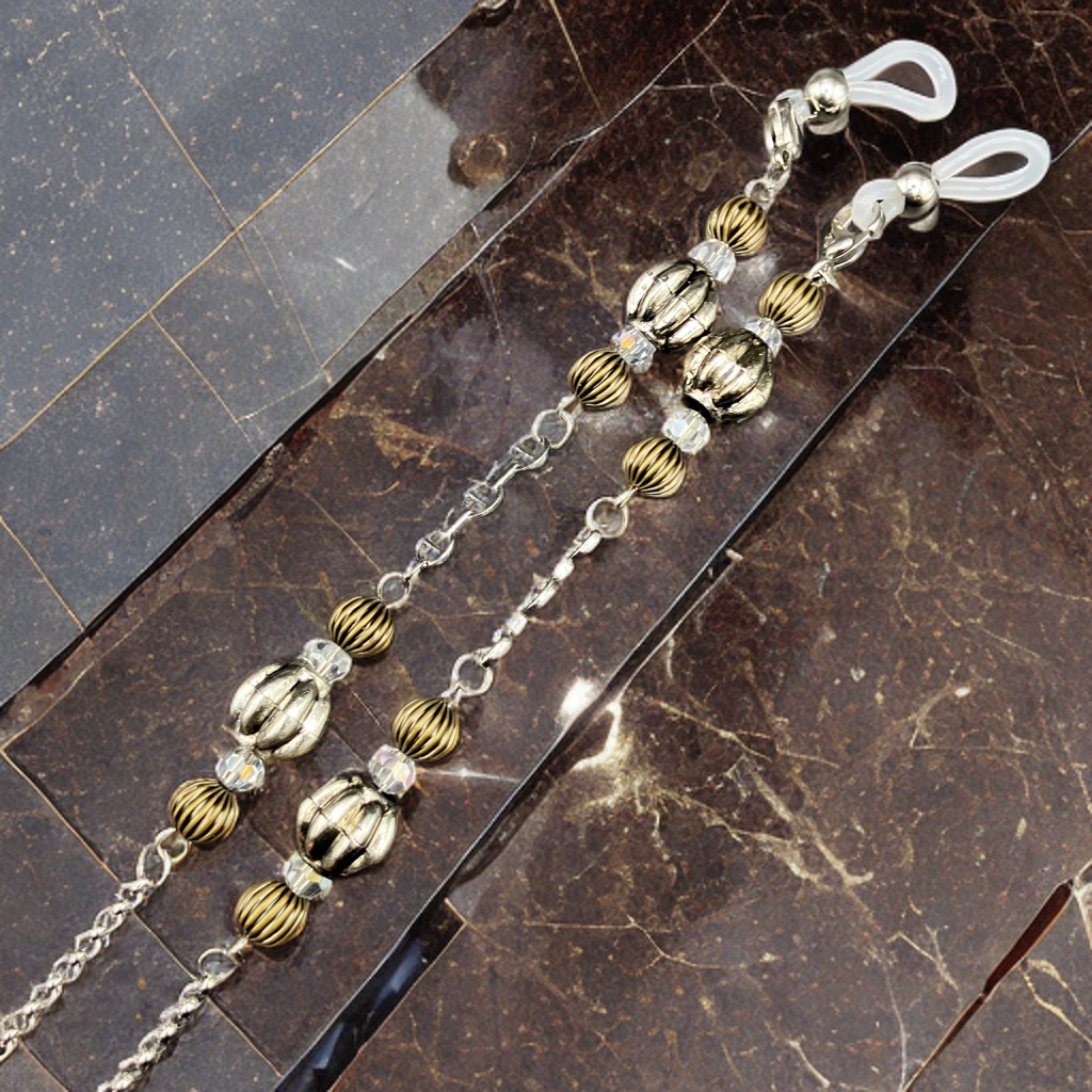 【メガネチェーン】クリア×シルバー (ニッケルフリー)ハンドメイド