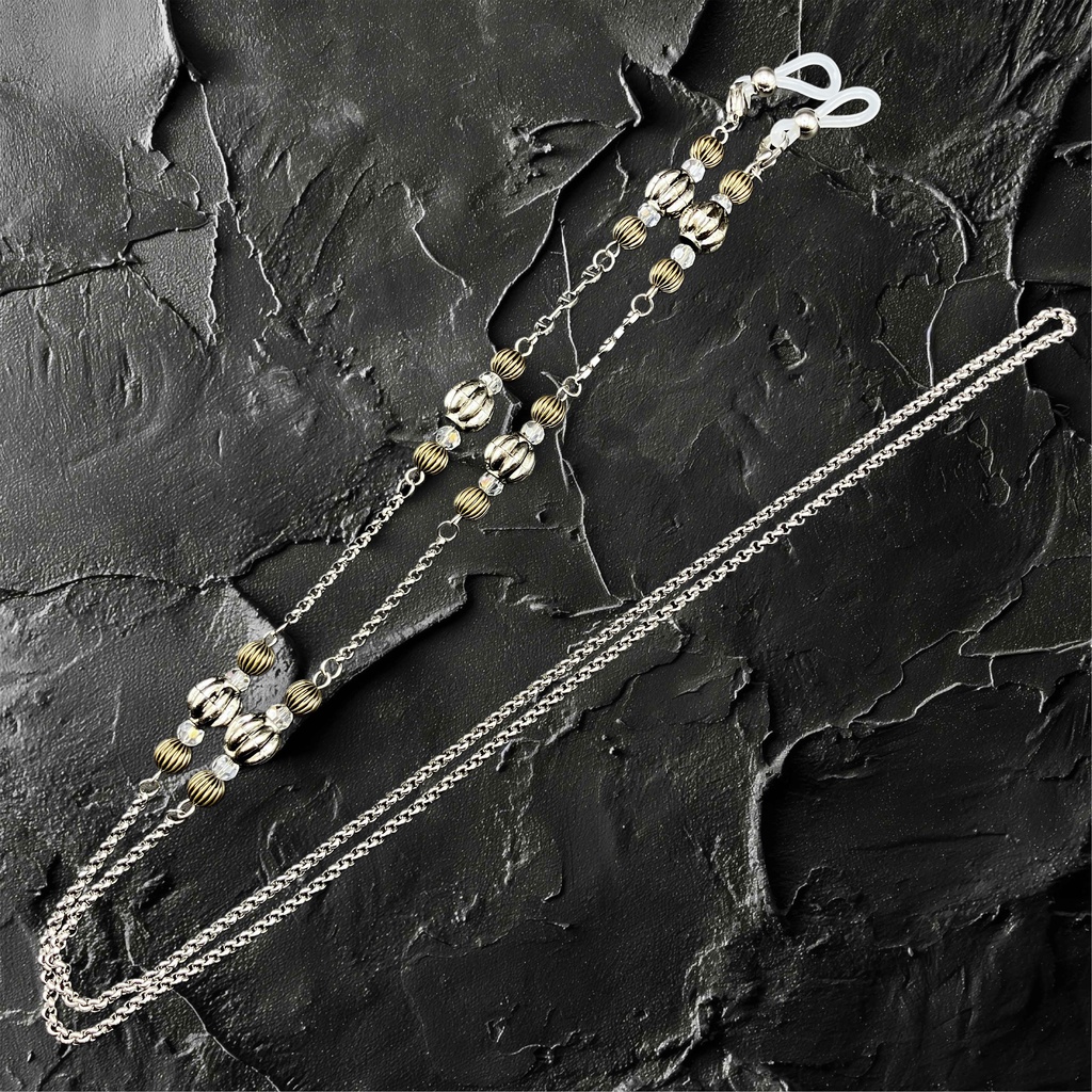 【メガネチェーン】クリア×シルバー (ニッケルフリー)ハンドメイド