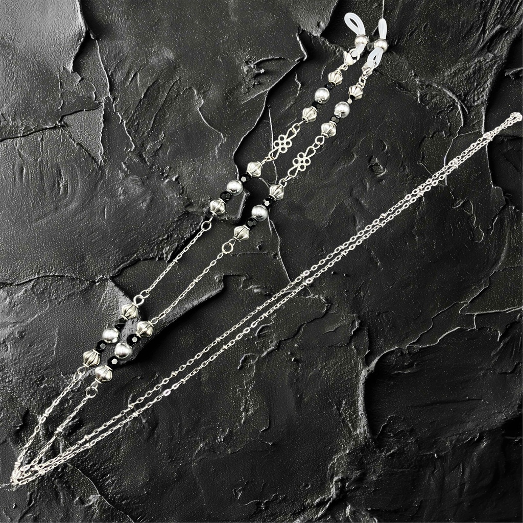 【メガネチェーン】ブラック×シルバー (ニッケルフリー)ハンドメイド