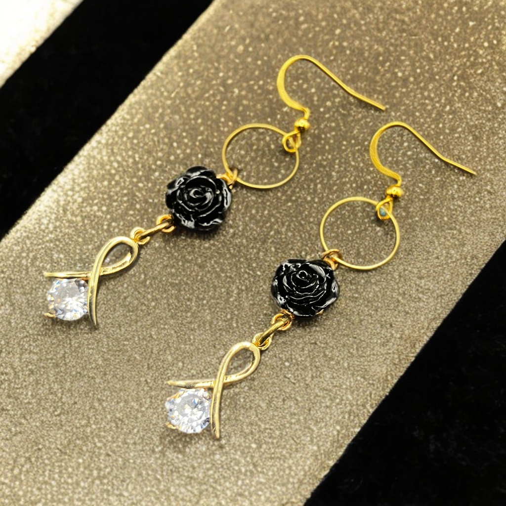 【ピアス イヤリング】ブラック×ゴールド ハンドメイド ニッケルフリー