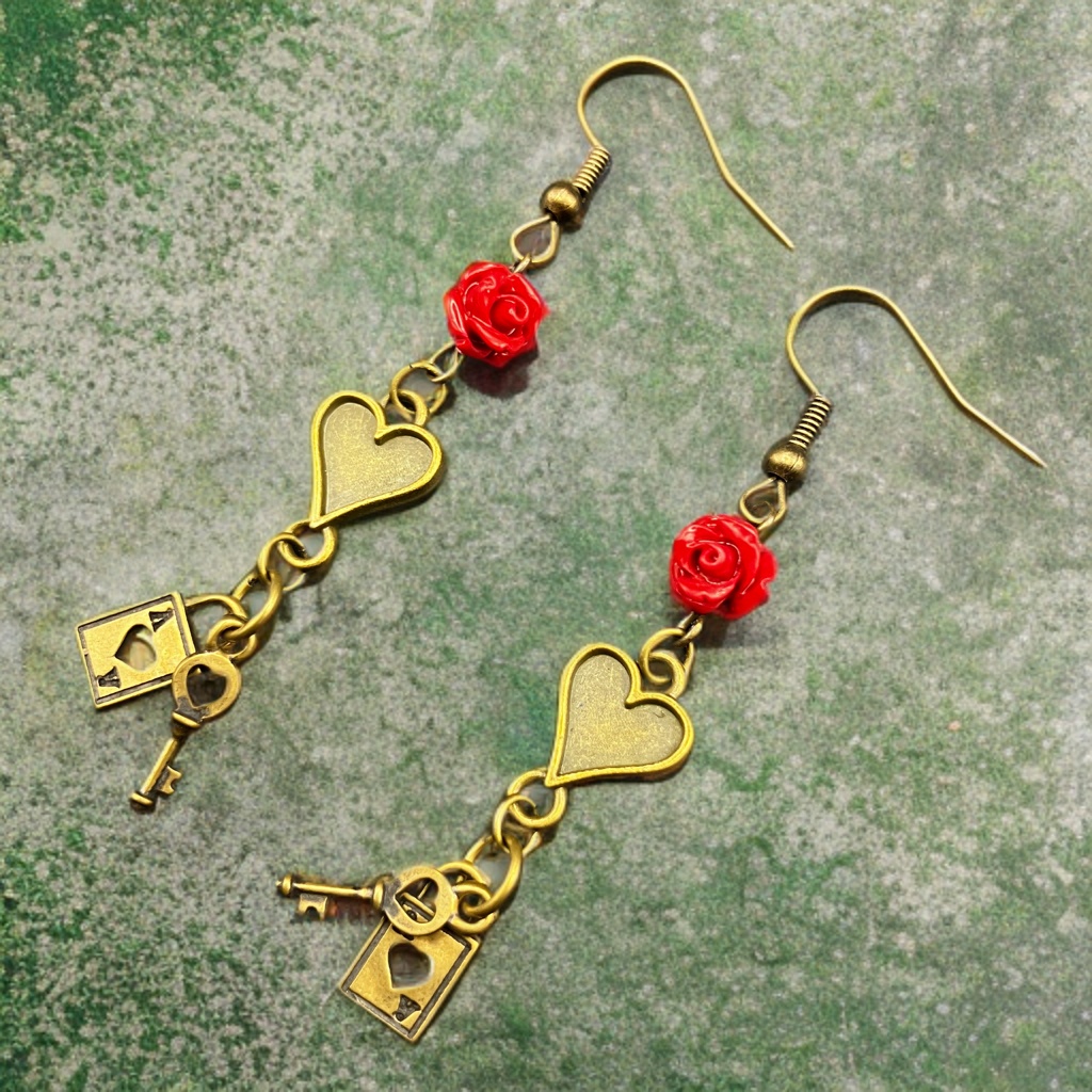 【ピアス イヤリング】レッド×金古美　ハンドメイド