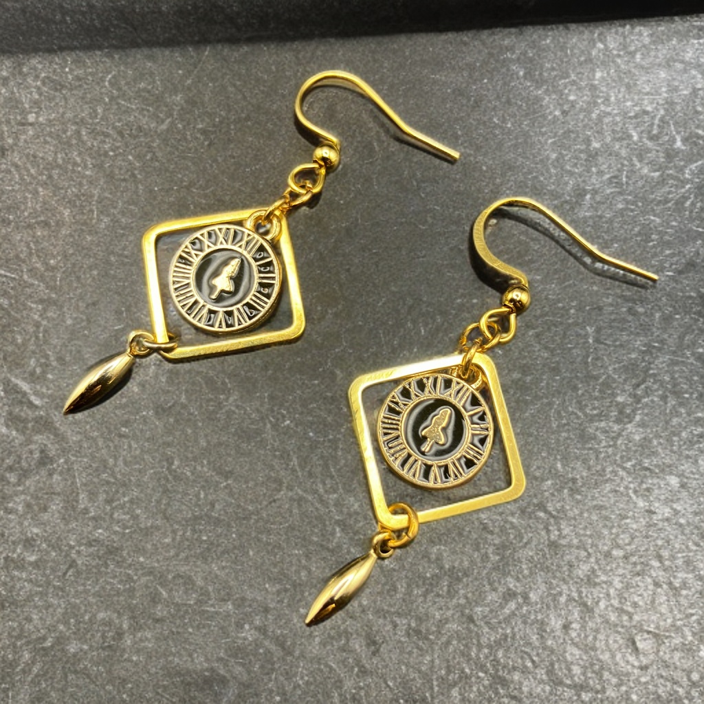 【ピアス イヤリング】ブラック×ゴールド　ハンドメイド　ニッケルフリー