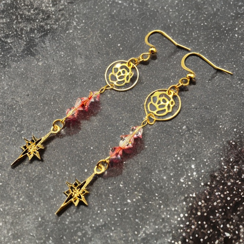 【ピアス イヤリング】レッド×ゴールド ハンドメイド ニッケルフリー