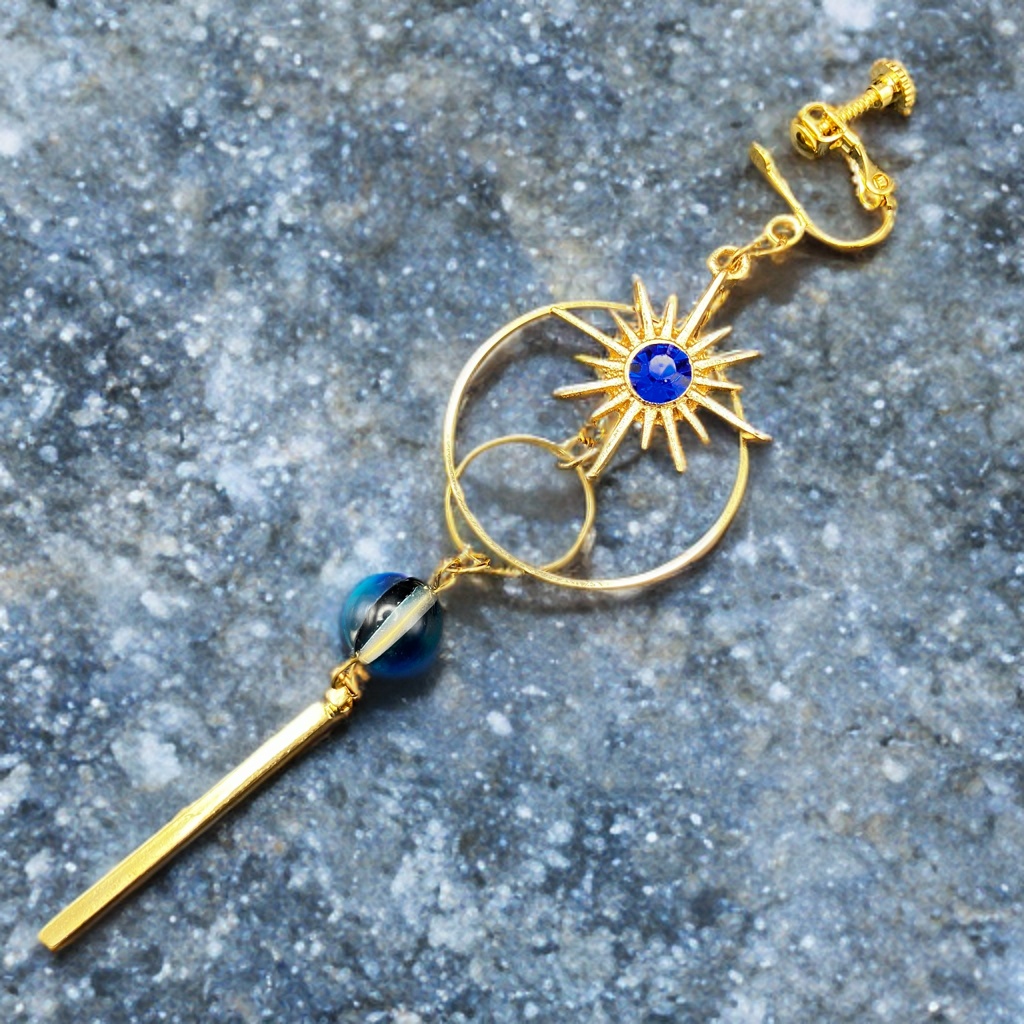 【3/20 アルトヴァリエで先行販売　後日BOOTHで通販予定】片耳イヤリング アシンメトリー ピアス穴不要　金属アレルギー対応　個性派アクセ　魔法　ファンタジー　ブルー