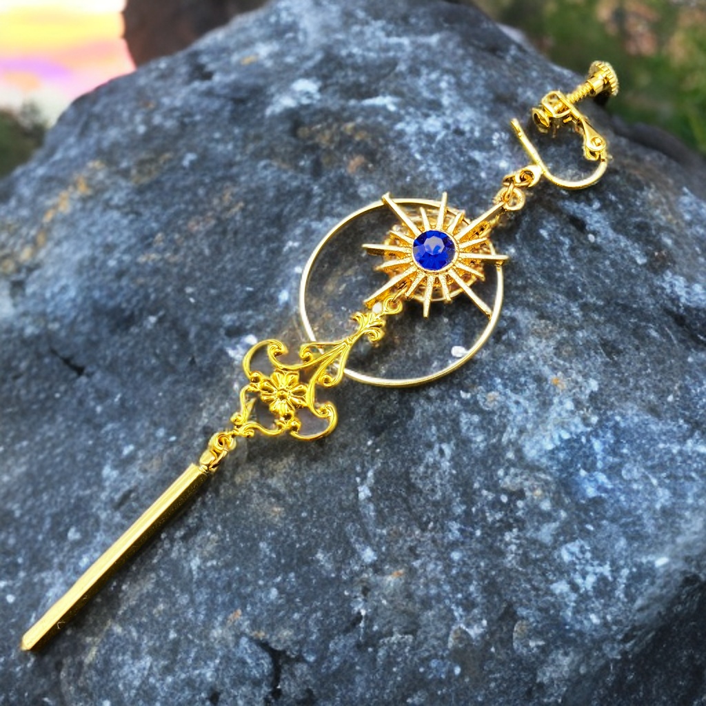 【3/20 アルトヴァリエで先行販売　後日BOOTHで通販予定】片耳イヤリング アシンメトリー ピアス穴不要　金属アレルギー対応　個性派アクセ　魔法　ファンタジー　ブルー