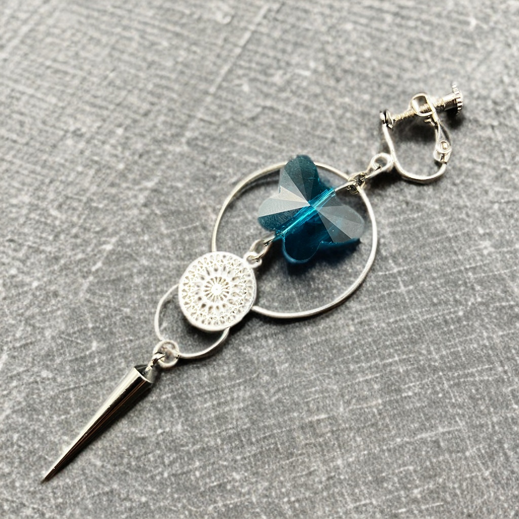 【3/20 アルトヴァリエで先行販売　後日BOOTHで通販予定】片耳イヤリング アシンメトリー ピアス穴不要　金属アレルギー対応　個性派アクセ　蝶々　ファンタジー　ブルー　