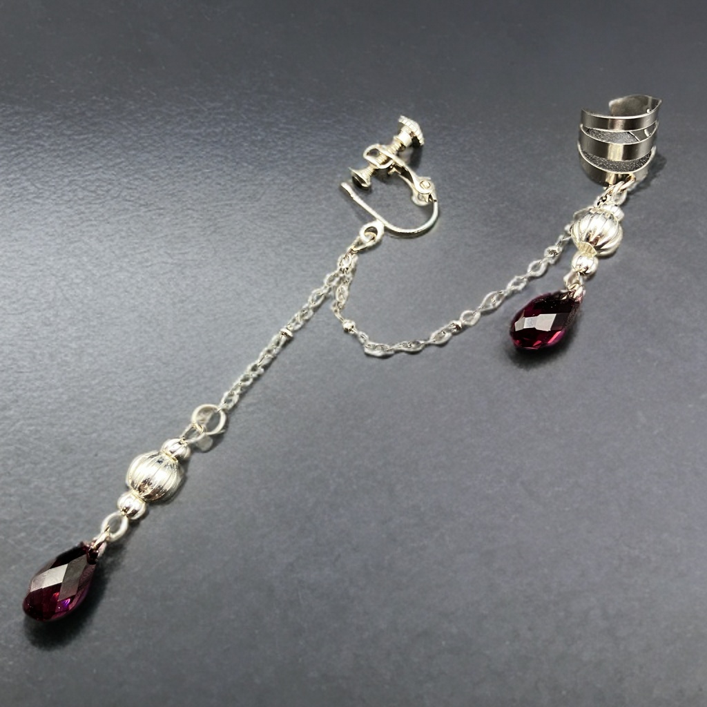 【3/20 アルトヴァリエで先行販売　後日BOOTHで通販予定】片耳イヤリング アシンメトリー ピアス穴不要　イヤーカフ　イヤカフ　金属アレルギー対応　個性派アクセ　パープル