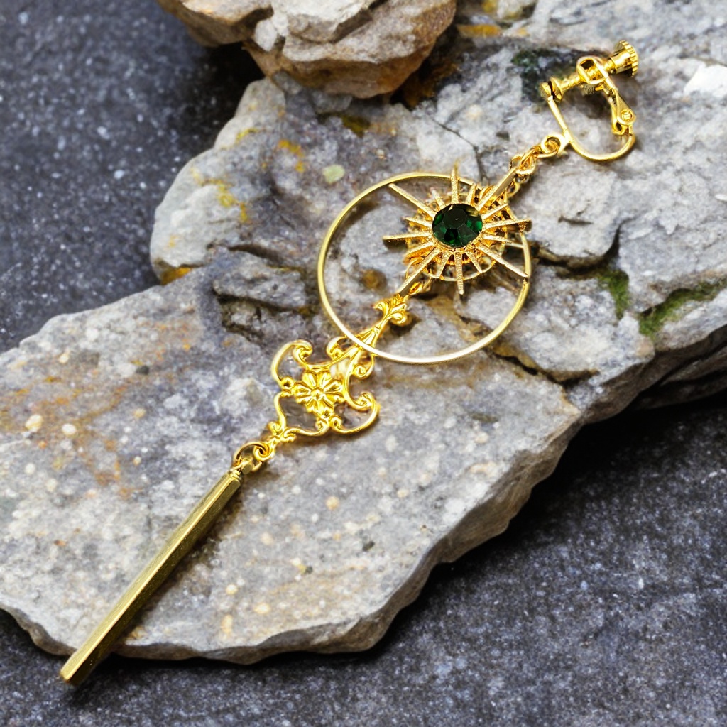 【3/20 アルトヴァリエで先行販売　後日BOOTHで通販予定】片耳イヤリング アシンメトリー ピアス穴不要　金属アレルギー対応　個性派アクセ　魔法　ファンタジー　グリーン