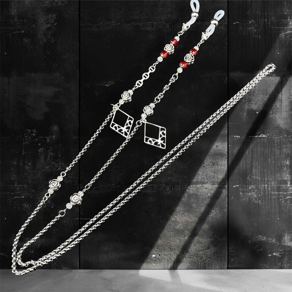 メガネチェーン グラスコード 金属アレルギー対応 サージカルステンレス ファンタジー ニッケルフリー 個性的 推し活 レッド