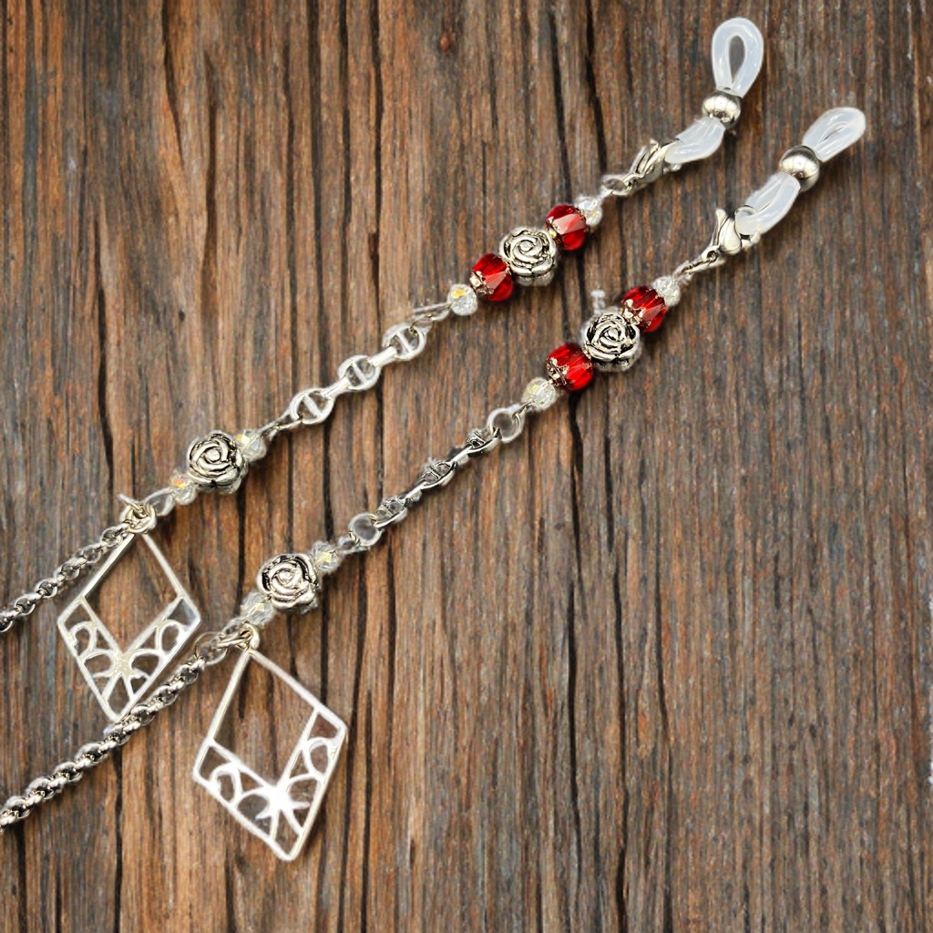 メガネチェーン　グラスコード　金属アレルギー対応　サージカルステンレス　ファンタジー　ニッケルフリー　個性的　推し活　レッド