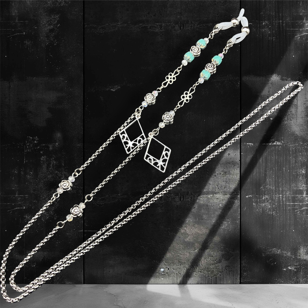 メガネチェーン グラスコード 金属アレルギー対応 サージカルステンレス ファンタジー ニッケルフリー 個性的 推し活 ミントグリーン 水色 エメラルドグリーン