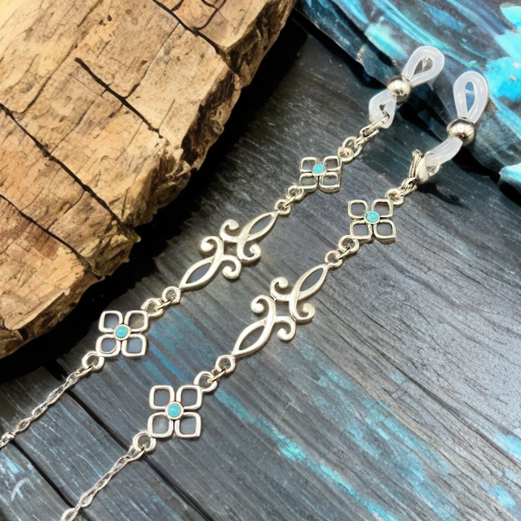 メガネチェーン グラスコード 金属アレルギー対応 サージカルステンレス ファンタジー ニッケルフリー 個性的 推し活 花 ミントグリーン 水色