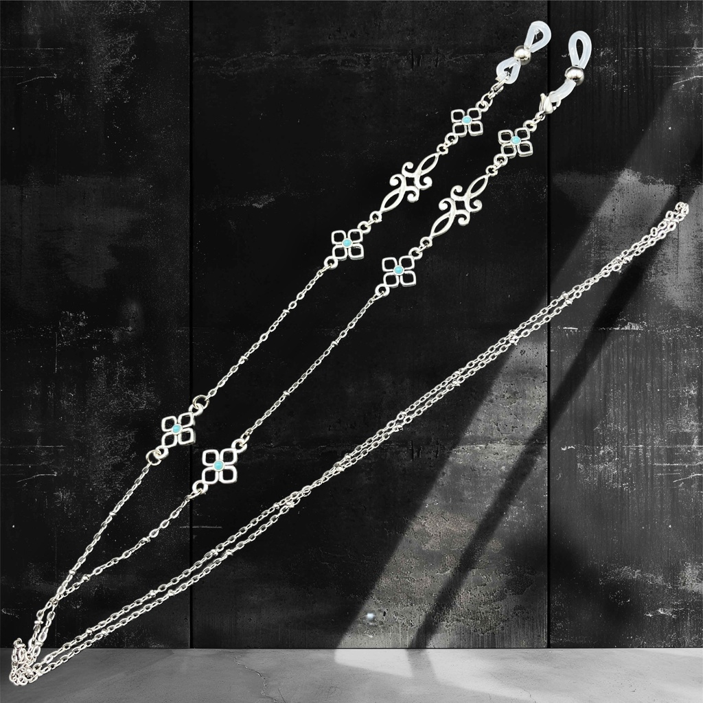 メガネチェーン グラスコード 金属アレルギー対応 サージカルステンレス ファンタジー ニッケルフリー 個性的 推し活 花 ミントグリーン 水色