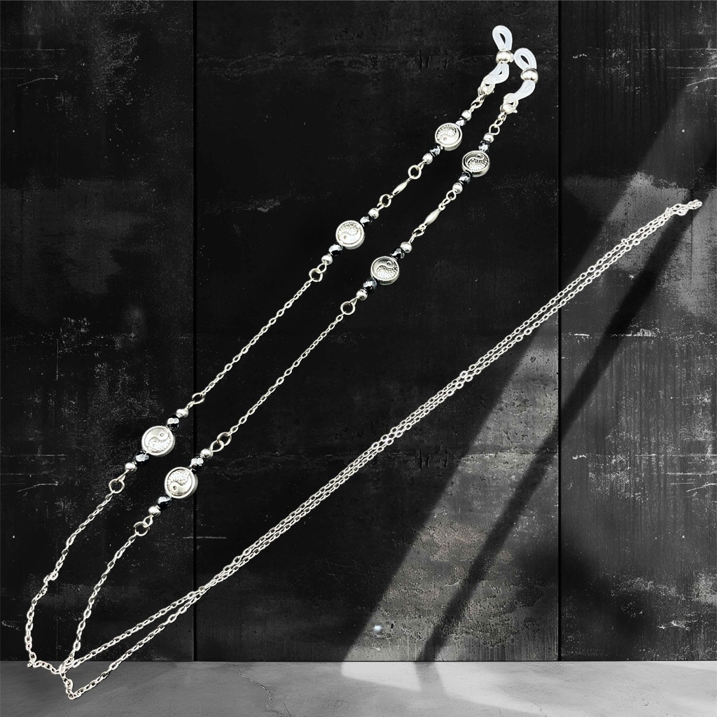 メガネチェーン グラスコード 金属アレルギー対応 サージカルステンレス ファンタジー ニッケルフリー 個性的 推し活 ブラック 中華風 陰陽