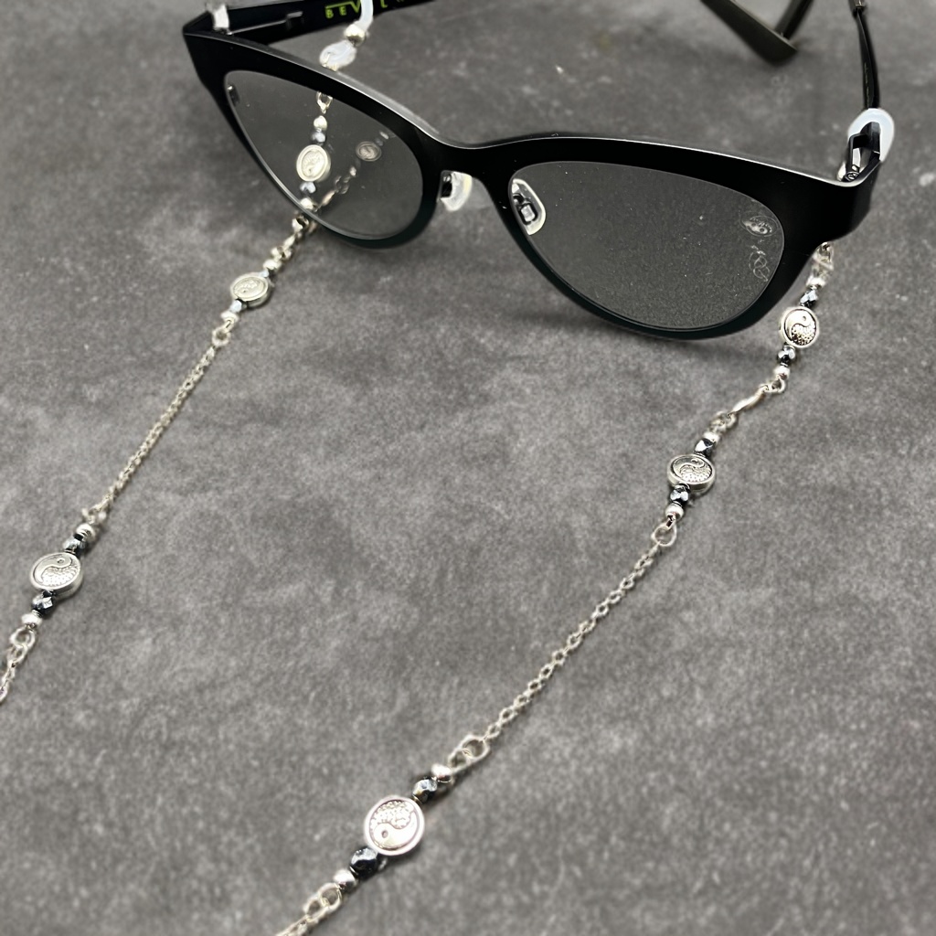 メガネチェーン グラスコード 金属アレルギー対応 サージカルステンレス ファンタジー ニッケルフリー 個性的 推し活 ブラック 中華風 陰陽