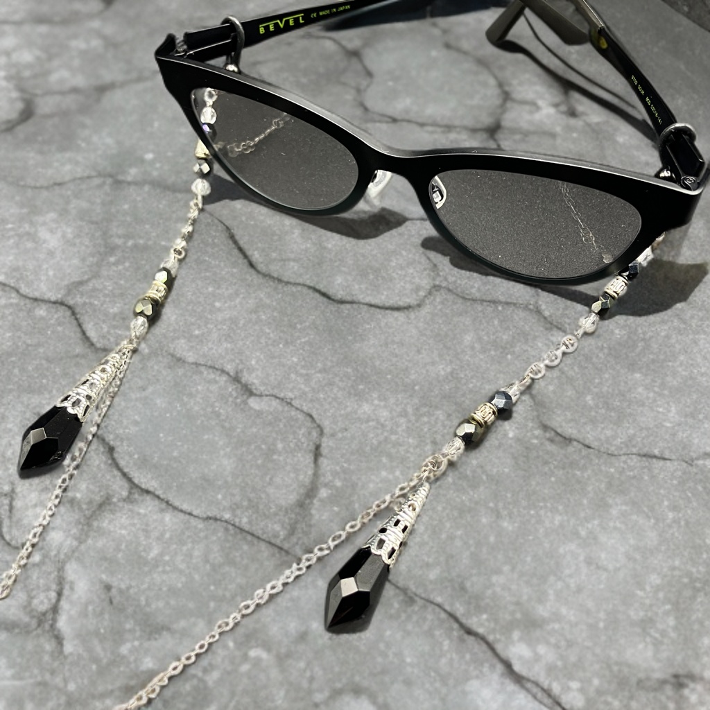 メガネチェーン　グラスコード　金属アレルギー対応　サージカルステンレス　ファンタジー　ニッケルフリー　個性的　推し活　ブラック　かっこいい　魔法　ペンデュラム