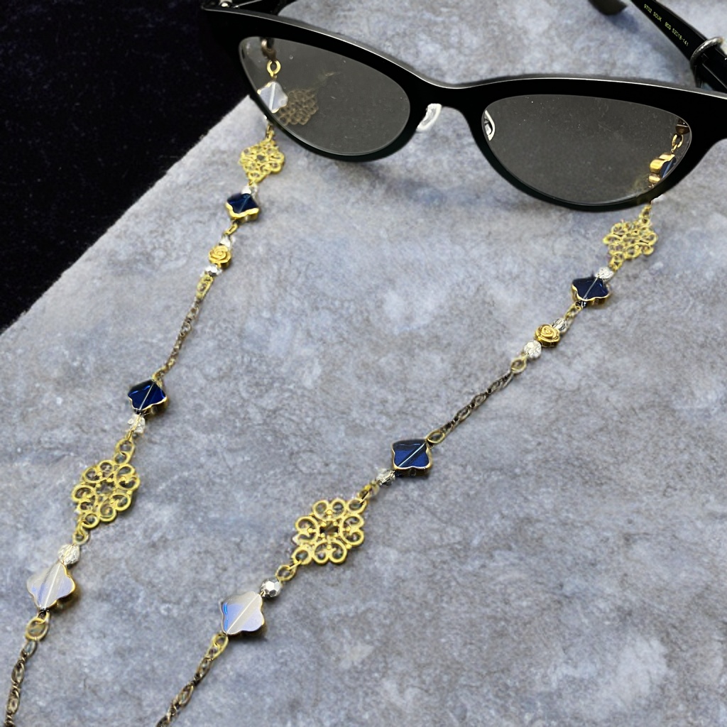 メガネチェーン　グラスコード　ファンタジー　個性的　推し活　ブルー　かっこいい　ゴシック　アンティーク