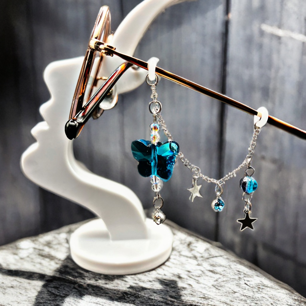 メガネチャーム メガネアクセサリー ファンタジー 個性的 推し活 ブルー かわいい 蝶々 星 スター