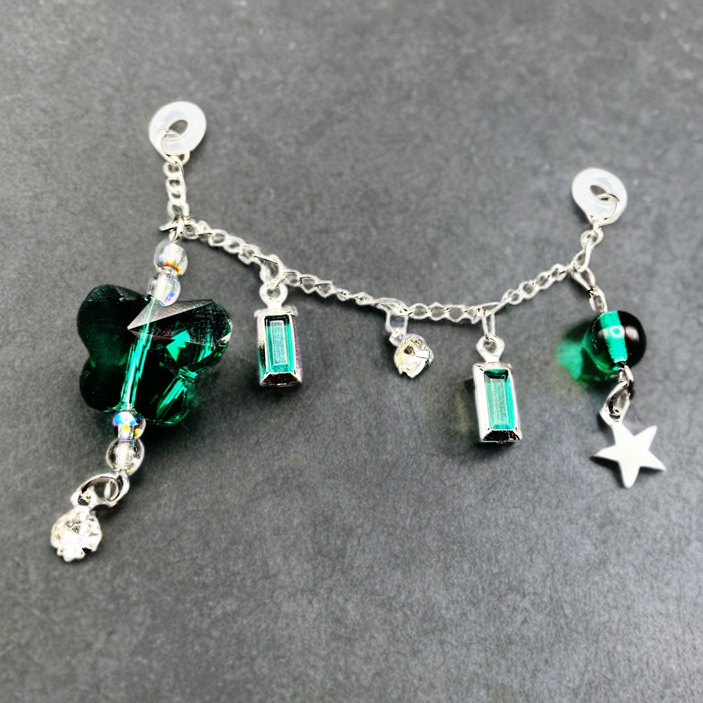 メガネチャーム　メガネアクセサリー　ファンタジー　個性的　推し活　グリーン　蝶々　