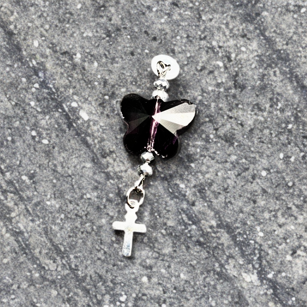 メガネチャーム　メガネアクセサリー　ファンタジー　個性的　推し活　パープル　かわいい　蝶々　紫　十字架