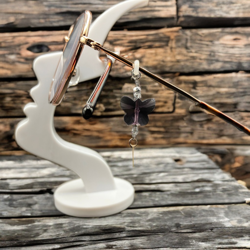 メガネチャーム メガネアクセサリー ファンタジー 個性的 推し活 パープル かわいい 蝶々 紫 十字架