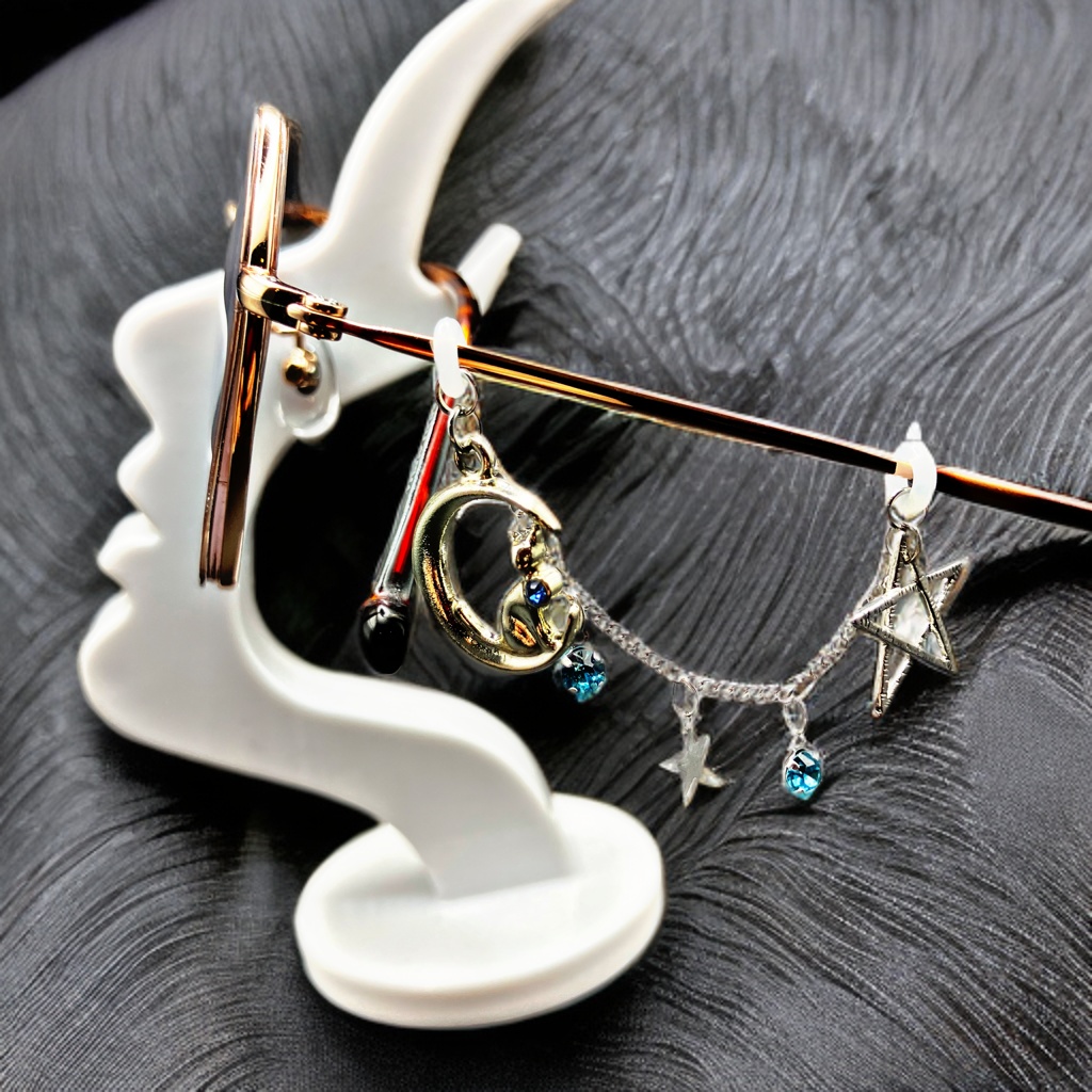 メガネチャーム メガネアクセサリー ファンタジー 個性的 推し活 ブルー かわいい ねこ 月 猫 星 スター