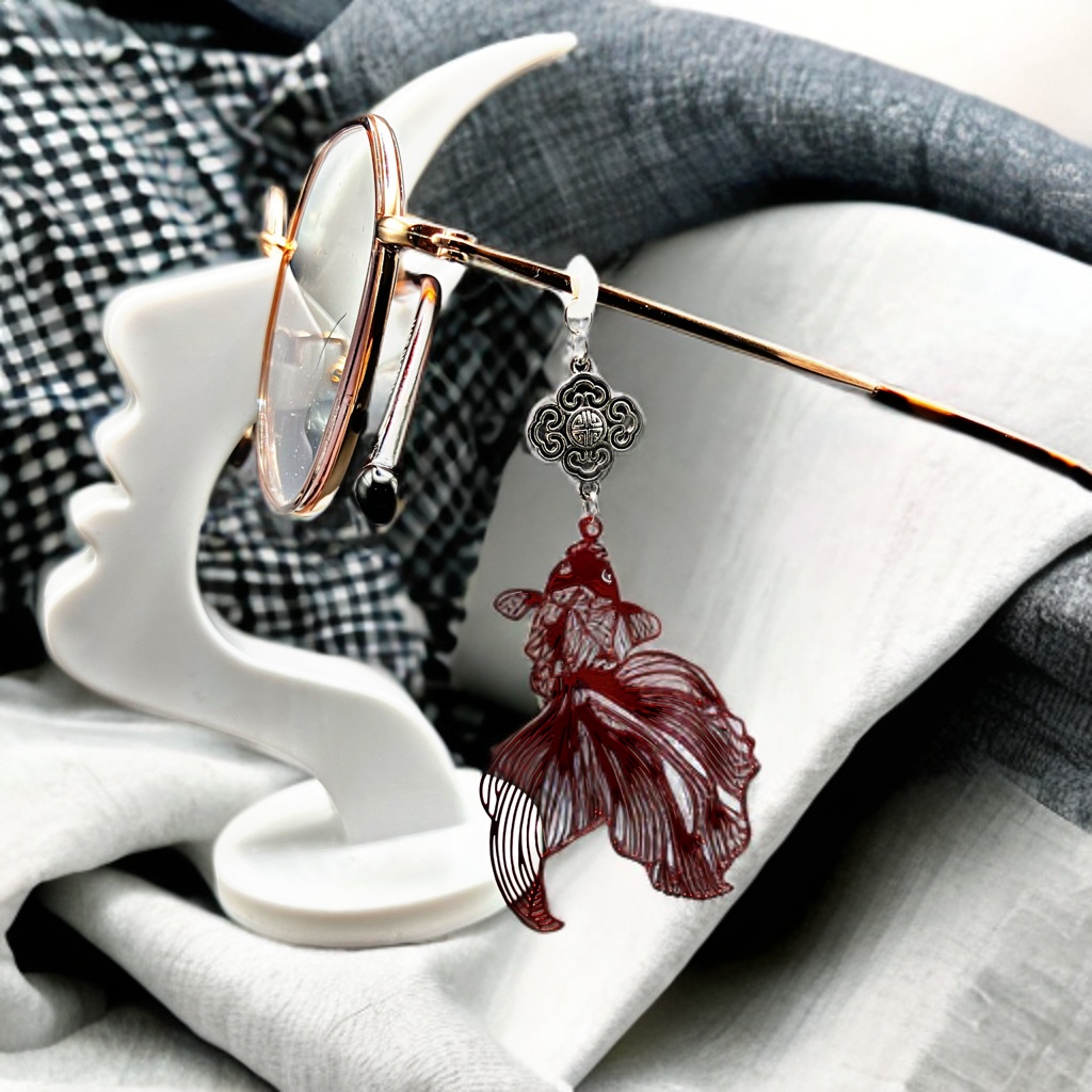 メガネチャーム メガネアクセサリー ファンタジー 個性的 推し活 レッド 中華風 和風 金魚