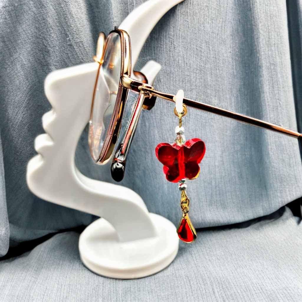 メガネチャーム メガネアクセサリー ファンタジー 個性的 推し活 レッド かわいい 蝶々