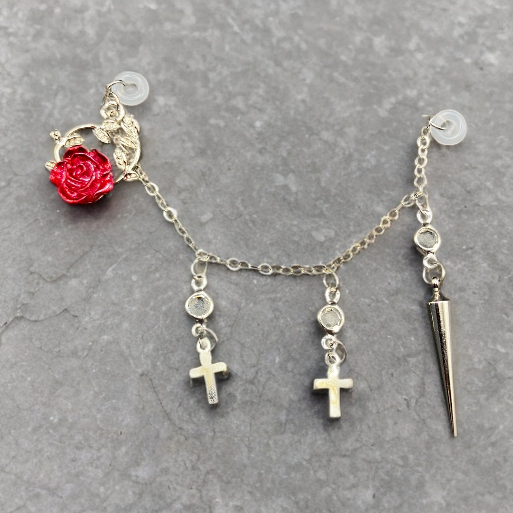 メガネチャーム メガネアクセサリー ファンタジー 個性的 推し活 レッド 薔薇 かっこいい 十字架