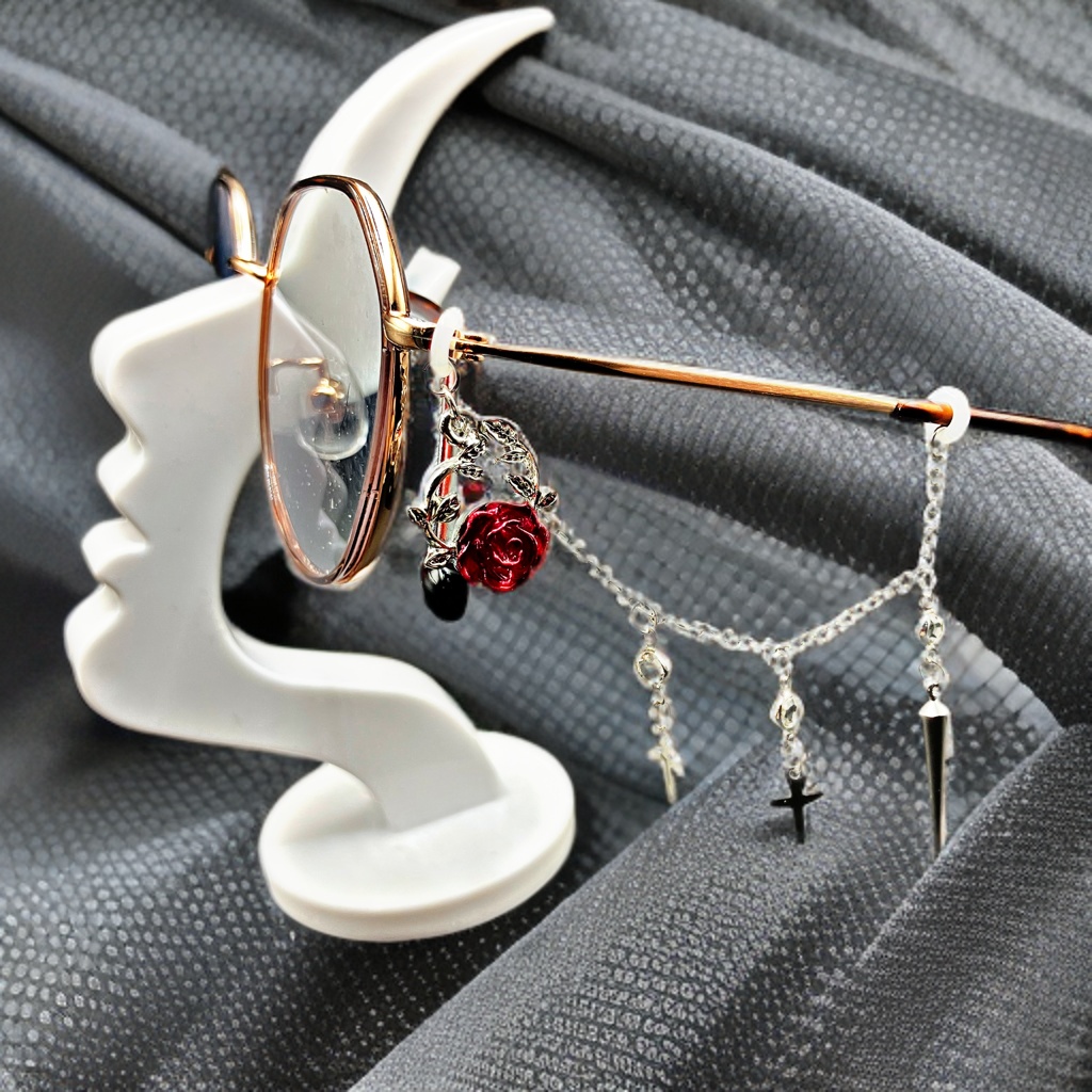 メガネチャーム メガネアクセサリー ファンタジー 個性的 推し活 レッド 薔薇 かっこいい 十字架