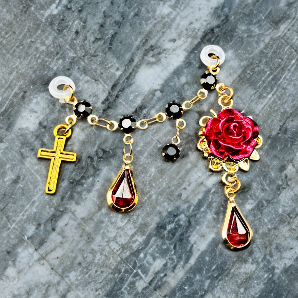 メガネチャーム　メガネアクセサリー　ファンタジー　個性的　推し活　薔薇　ゴシック　ロック　十字架