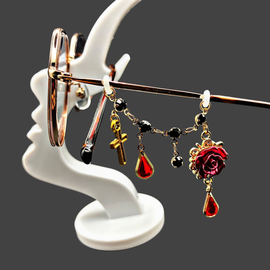 メガネチャーム メガネアクセサリー ファンタジー 個性的 推し活 薔薇 ゴシック ロック 十字架
