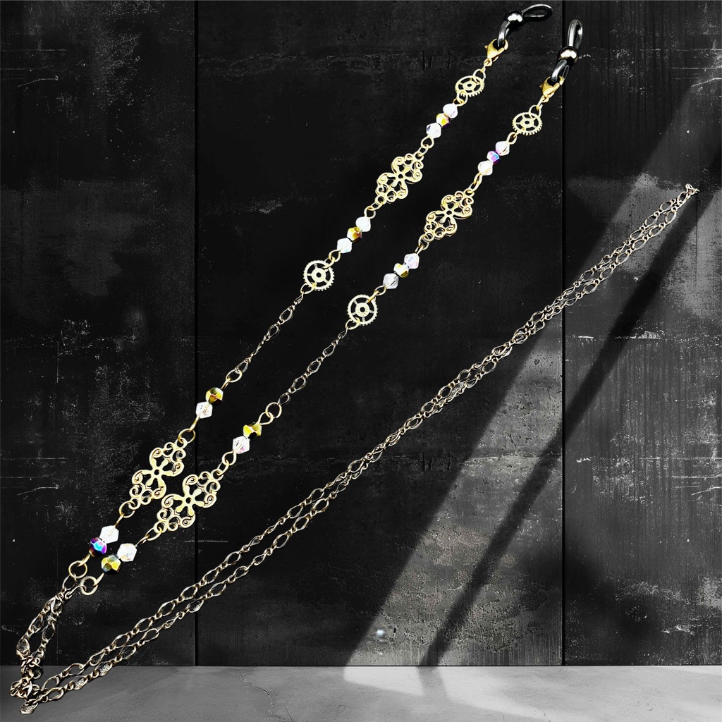 メガネチェーン グラスコード ファンタジー 個性的 推し活 ブラック かっこいい 歯車 アンティーク スチームパンク