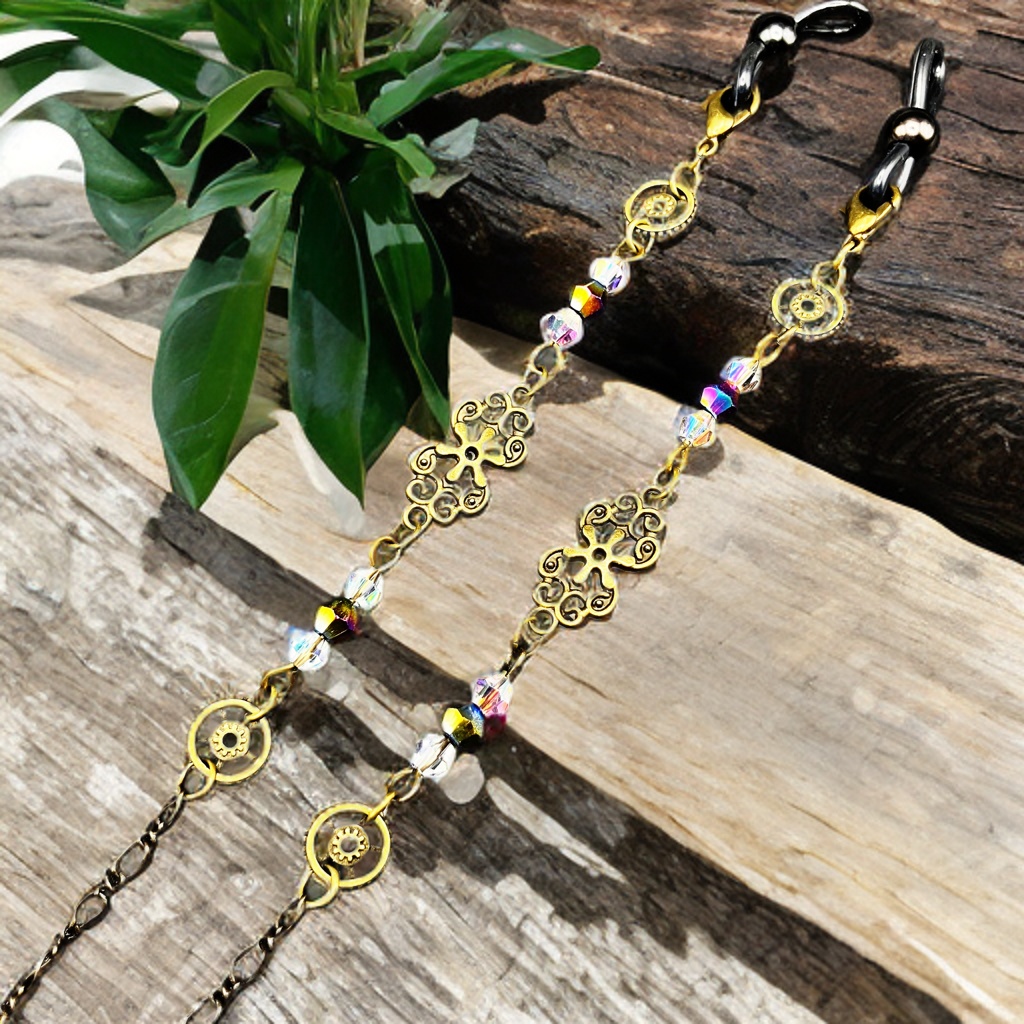 メガネチェーン　グラスコード　ファンタジー　個性的　推し活　ブラック　かっこいい　歯車　アンティーク　スチームパンク