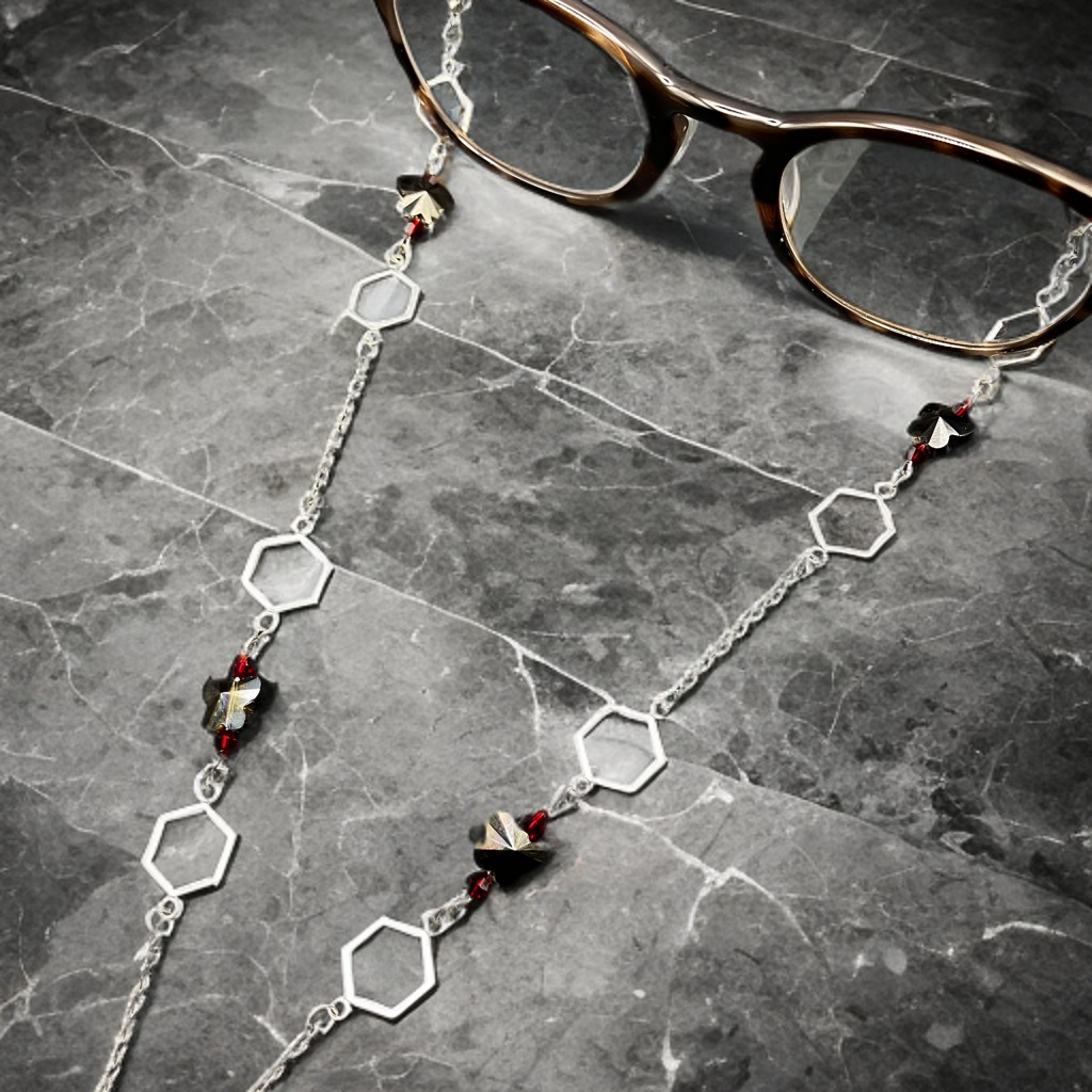 メガネチェーン グラスコード 金属アレルギー対応 サージカルステンレス ファンタジー ニッケルフリー 個性的 推し活 かっこいい 蝶々 サイバー 六角形 レッド