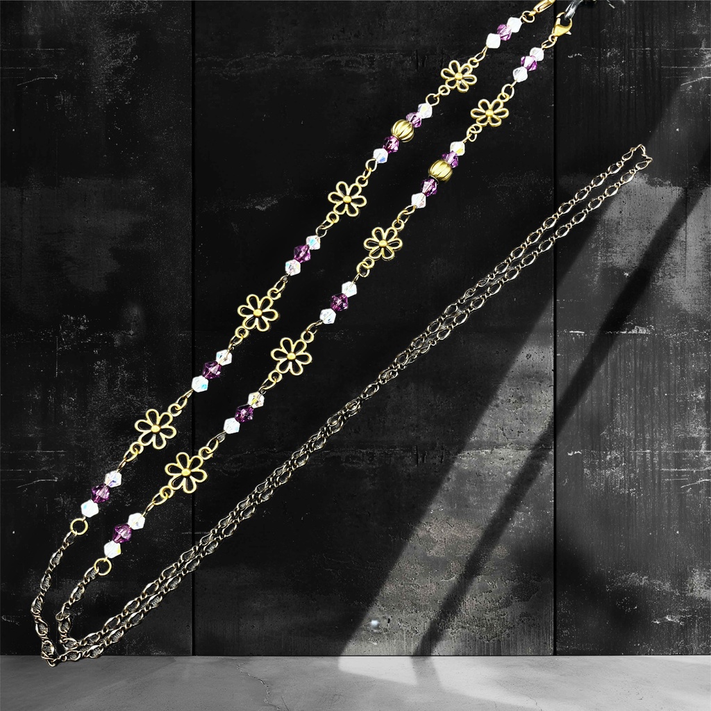 メガネチェーン グラスコード ファンタジー 個性的 推し活 パープル きれい アンティーク フラワー