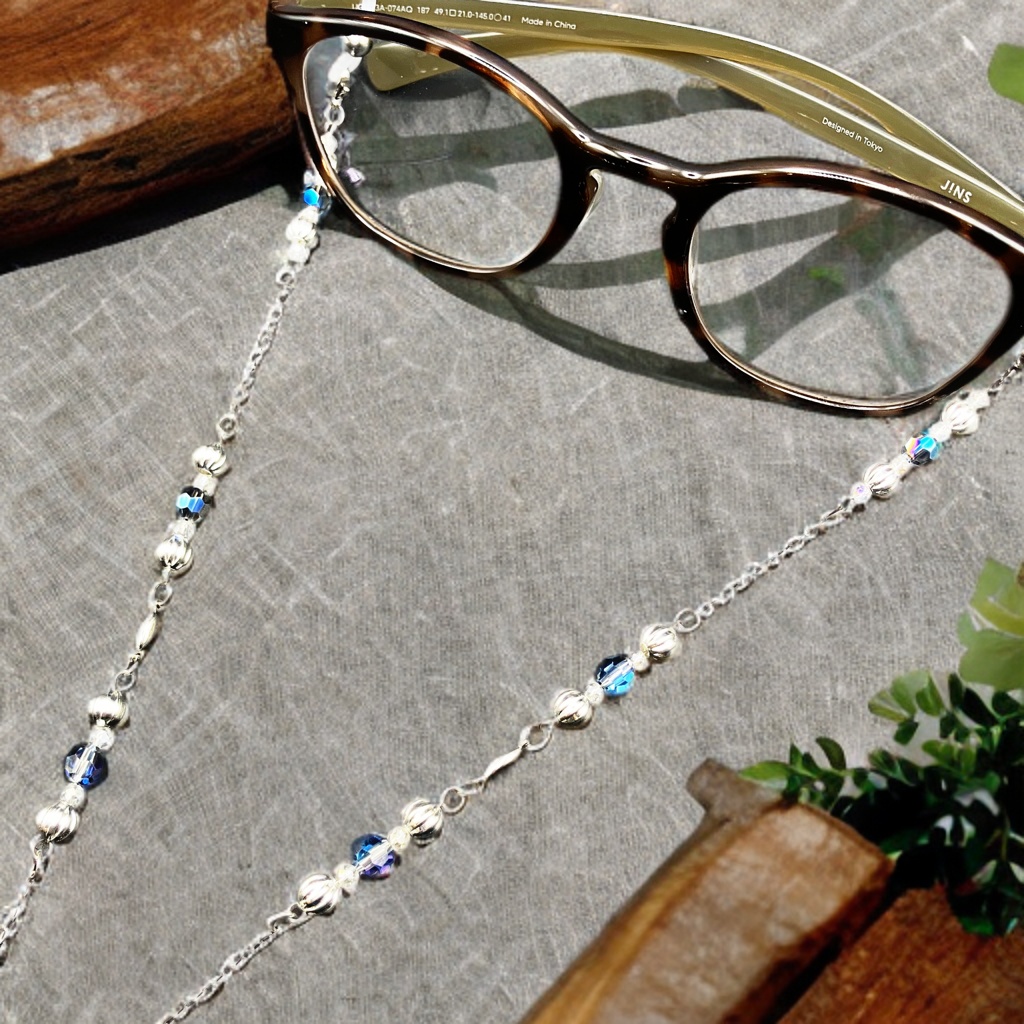 メガネチェーン グラスコード 金属アレルギー対応 サージカルステンレス ニッケルフリー 個性的 推し活 かっこいい ブルー