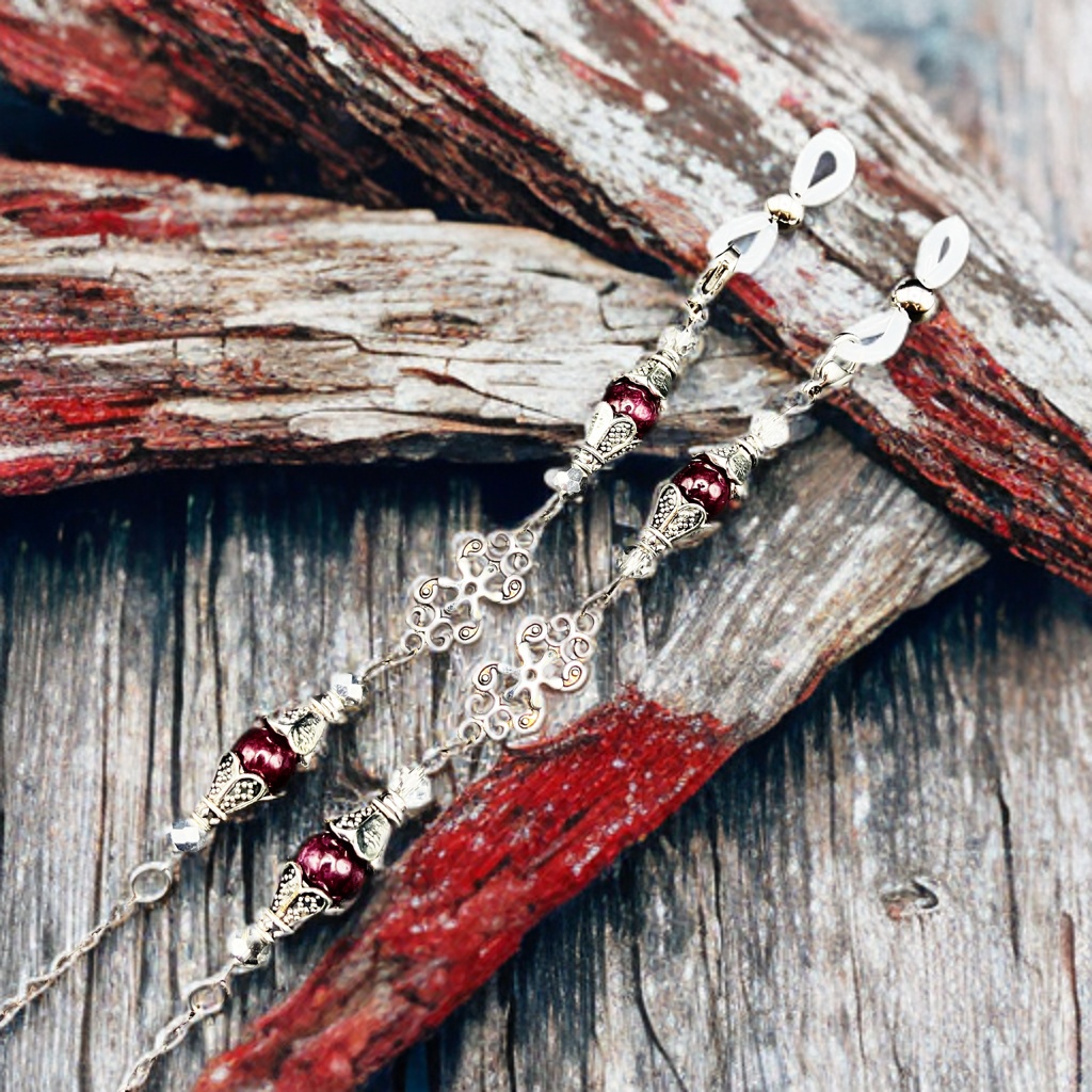 メガネチェーン　グラスコード　金属アレルギー対応　サージカルステンレス　ニッケルフリー　個性的　推し活　かっこいい　レッド