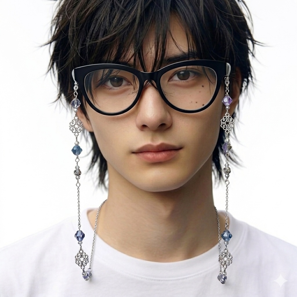 メガネチェーン グラスコード 金属アレルギー対応 サージカルステンレス ニッケルフリー 個性的 かっこいい ブルー