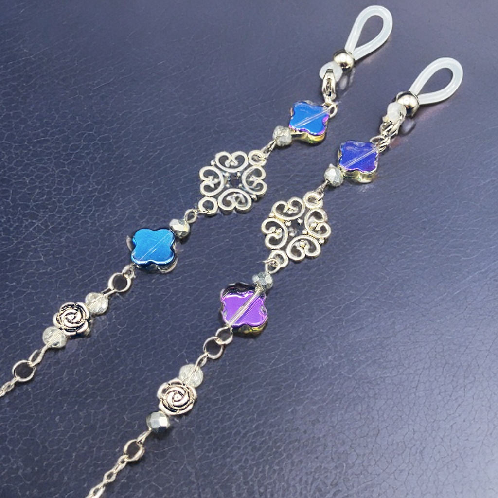 メガネチェーン　グラスコード　金属アレルギー対応　サージカルステンレス　ニッケルフリー　個性的　かっこいい　ブルー