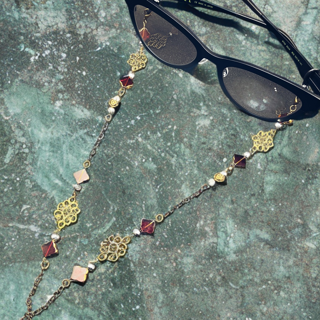 メガネチェーン グラスコード ファンタジー 個性的 推し活 きれい アンティーク かっこいい レッド
